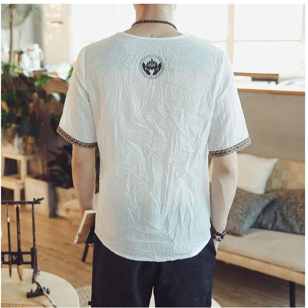 Áo Thun Cotton Lanh Tay Ngắn Phong Cách Thái Lan Đơn Giản Thời Trang Mùa Hè Cho Nam