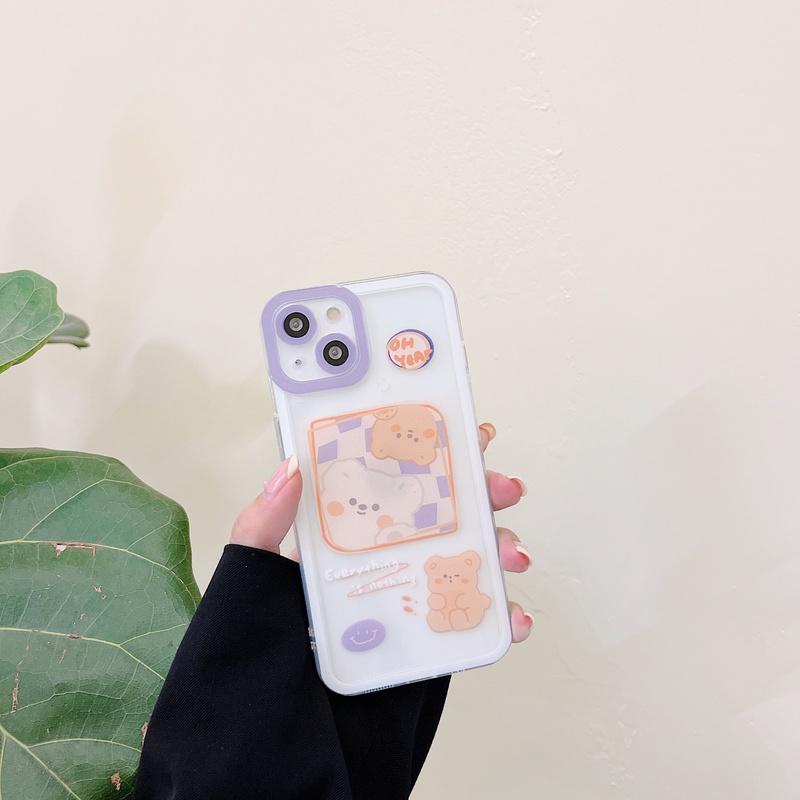 Ốp Điện Thoại TPU Mềm Trong Suốt Chống Sốc Họa Tiết Gấu Mặt Cười Sang Trọng Cho iPhone 13 12 11 Pro Max XS Max X XR 7 8 Plus SE 2