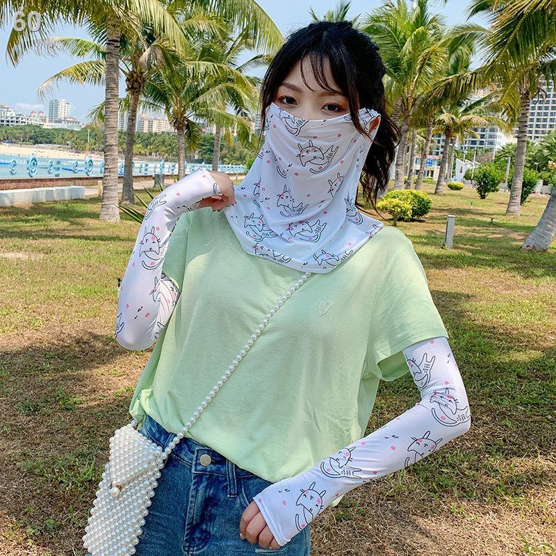 Kem chống nắng Ice Silk Veil phụ nữ mùa hè thoáng khí mặt nạ bảo vệ toàn cổ và tay áo tia cực tím bao gồm bông