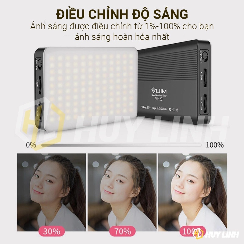 Đèn LED trợ sáng quay phim chụp hình VIJIM VL120 Colour - 120 bóng đèn led pin sạc 3100Mah