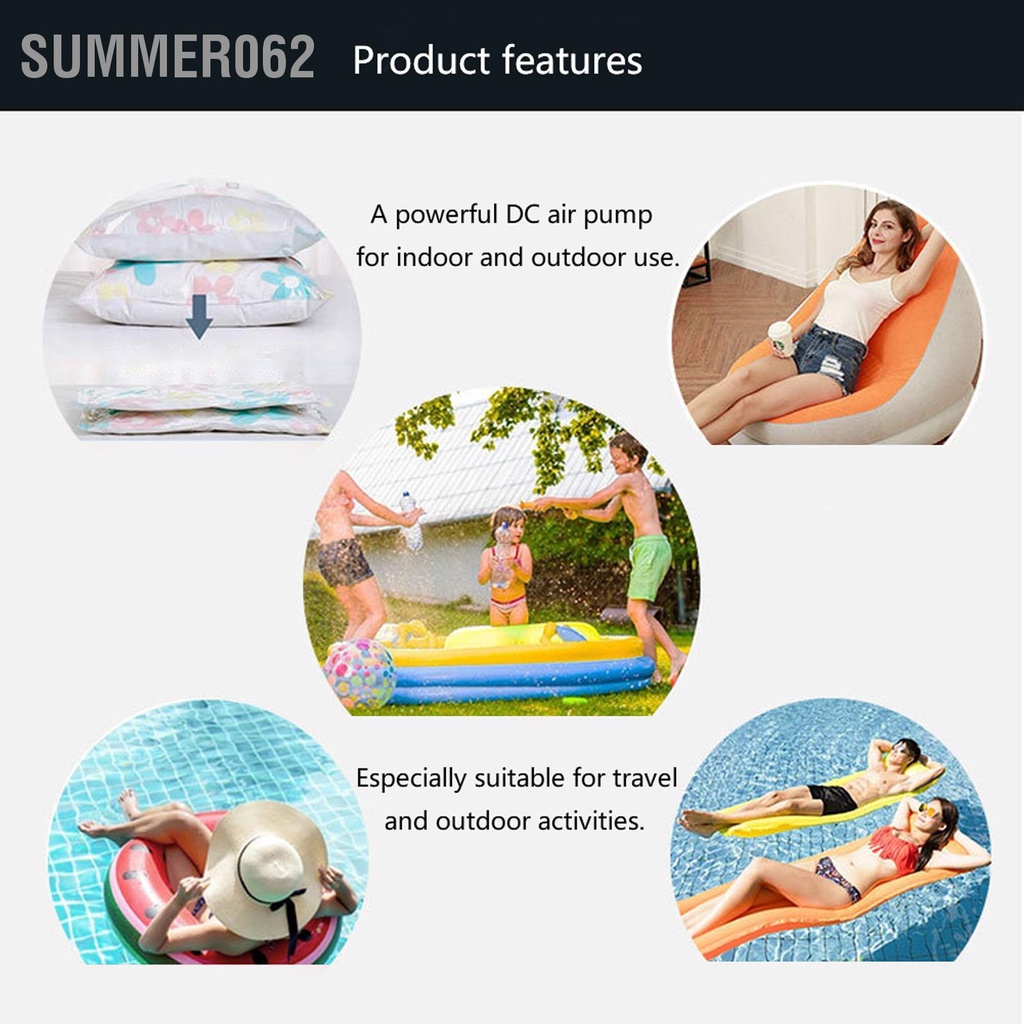 Summer062 Máy bơm không khí điện USB 2A DC5V có thể sạc lại đa năng thổi di động với vòi phun cho Sofa Lifebuoy