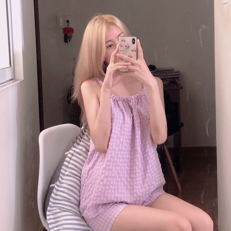 Đồ Ngủ Nữ Đồ Ngủ Mặc Nhà Dễ Thương Màu Pastel Pijama Đồ Ngủ Thoáng Mát Rộng Rãi Đồ Bộ ( hình thật tự chụp)