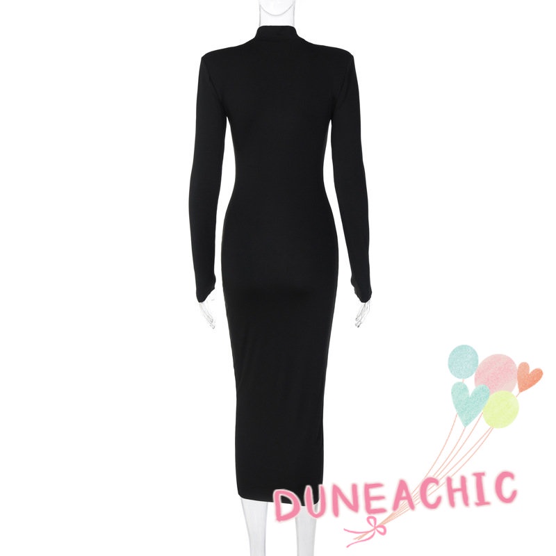 DUNEA Đầm tay dài cổ cao có đệm vai gợi cảm cho nữ