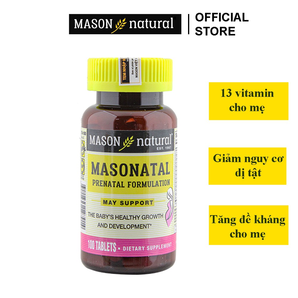 Masonatal Prenatal Formulation Lọ 100 Viên Bổ Sung Vitamin Tổng Hợp Cho Mẹ