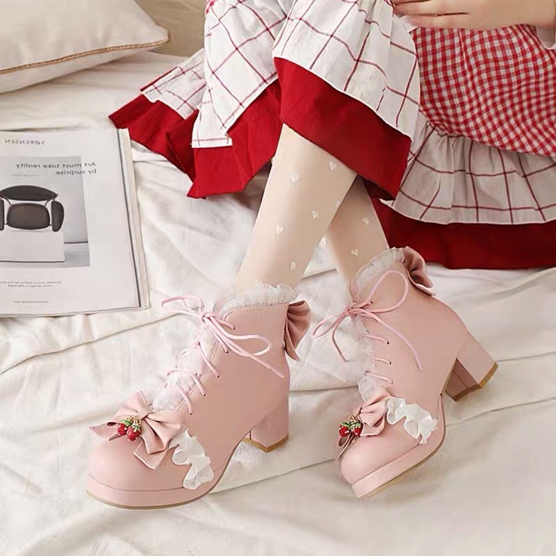 [20 mẫu] Giày lolita nơ lụa đế vuông cao ren đính đá nơ da[HÀNG KHÔNG CÓ SẴN - ORDER 10-25 NGÀY]