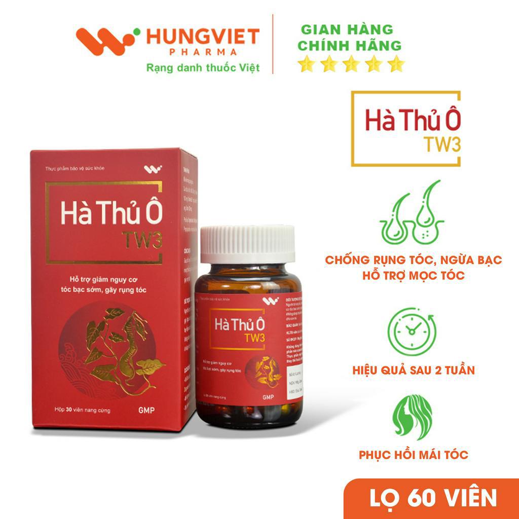 Viên uống HÀ THỦ Ô TW3 - Hỗ trợ giảm nguy cơ tóc bạc sớm, ngăn rụng tóc HungViet Pharma lọ 60v