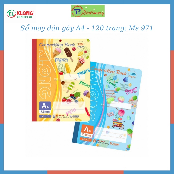 Sổ may dán gáy học sinh KLONG 120 trang đến 420 trang  A4 kẻ lề 70/90, MS: 971, 972, 973, 974, 975, 976