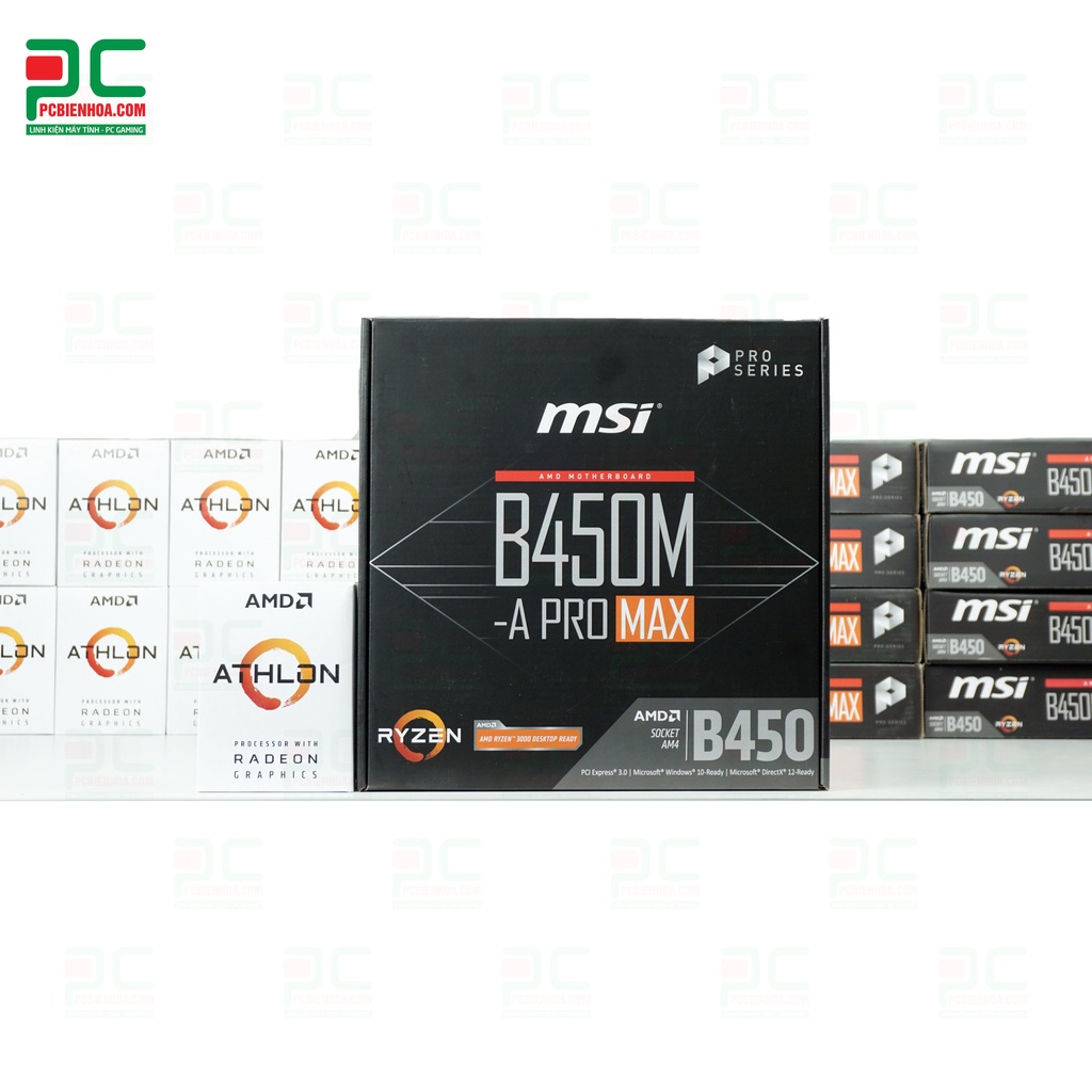 Siêu phẩm combo AMD B450M + 3000G +3200G  chính hãng 36T