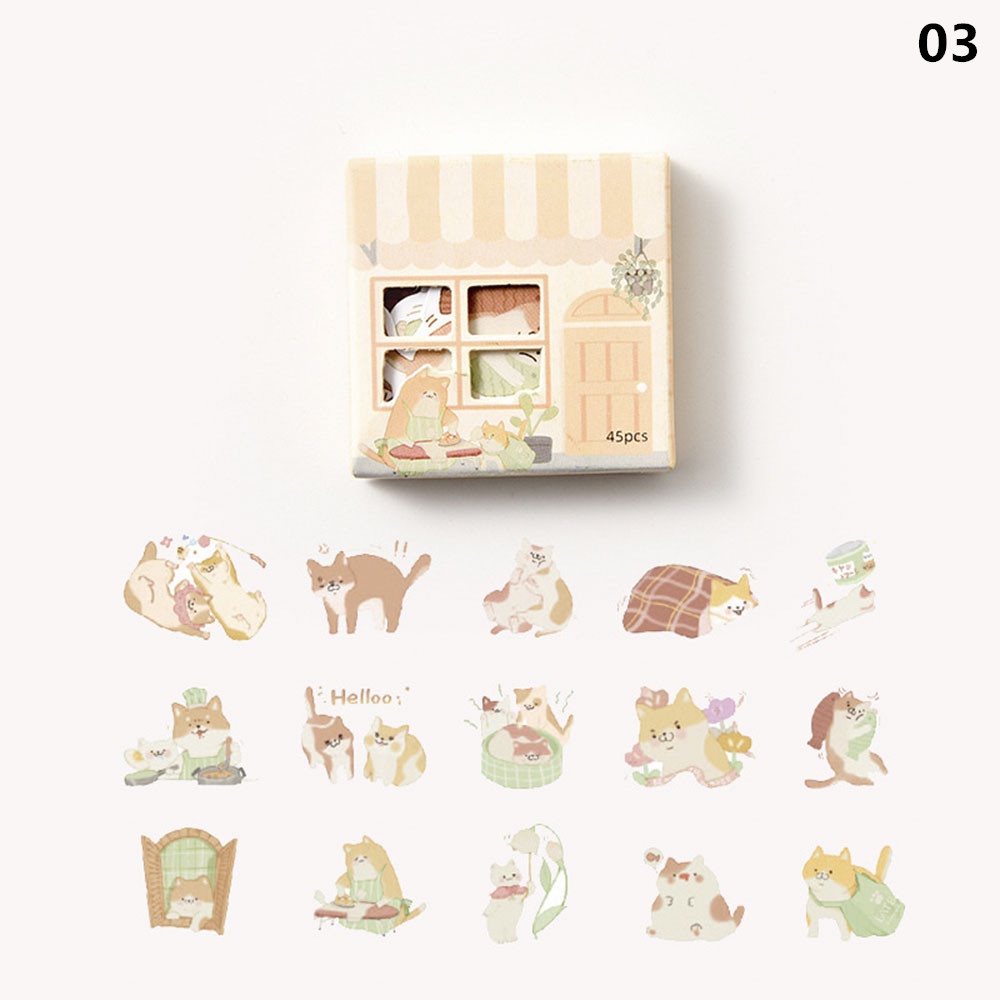 Bộ 45 Miếng Dán Trang Trí Hình Mèo / Gấu Hoạt Hình Sáng Tạo