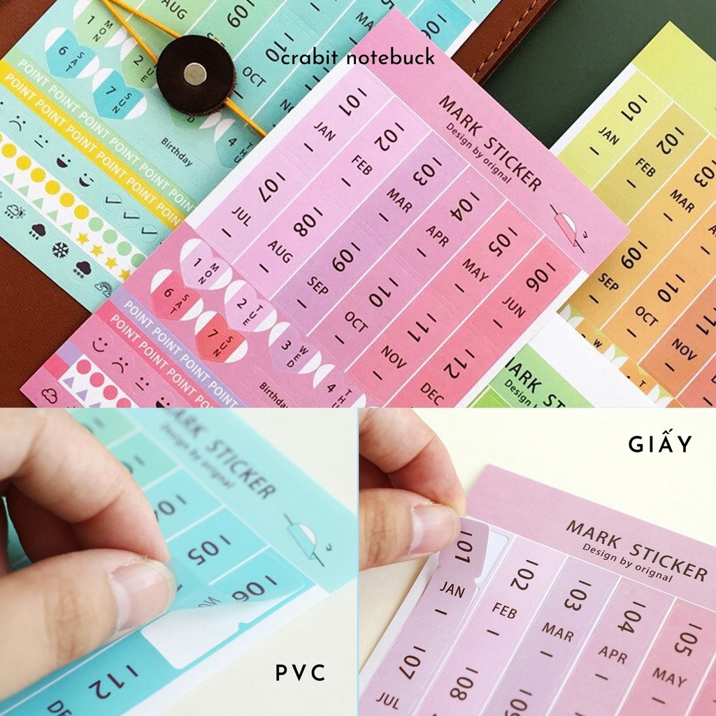 Sticker ngày tháng, đánh dấu sổ tay, sổ lịch planner, sticker pvc giấy