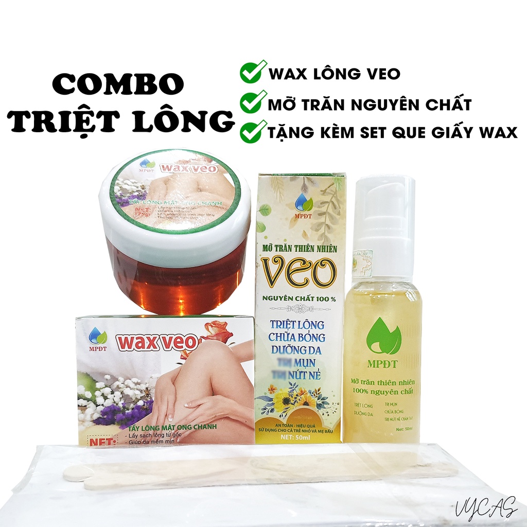 Combo Tẩy Lông Vĩnh Viễn Veo: (Mỡ trăn) (Wax tẩy lông + tặng kèm giấy wax + que gạt)