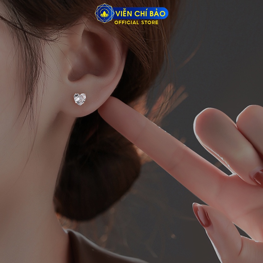 Bông tai bạc nữ Trái tim đính đá bạc 925 thời trang phụ kiện trang sức Viễn Chí Bảo B400745