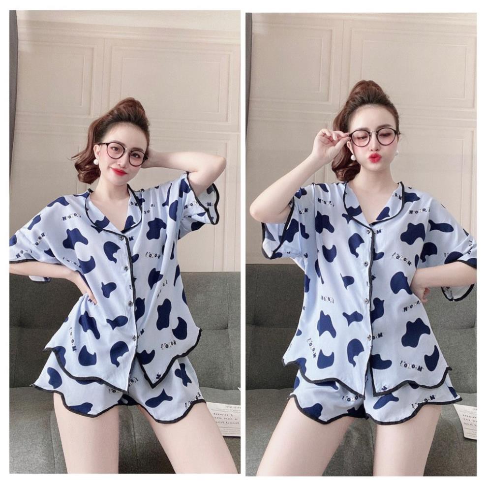 Pijama nữ kiểu đồ mặc nhà tay ngắn chất lụa mát, ít nhăn, phom dáng rộng rãi, phom dưới 65kg- tùy chiều cao | BigBuy360 - bigbuy360.vn