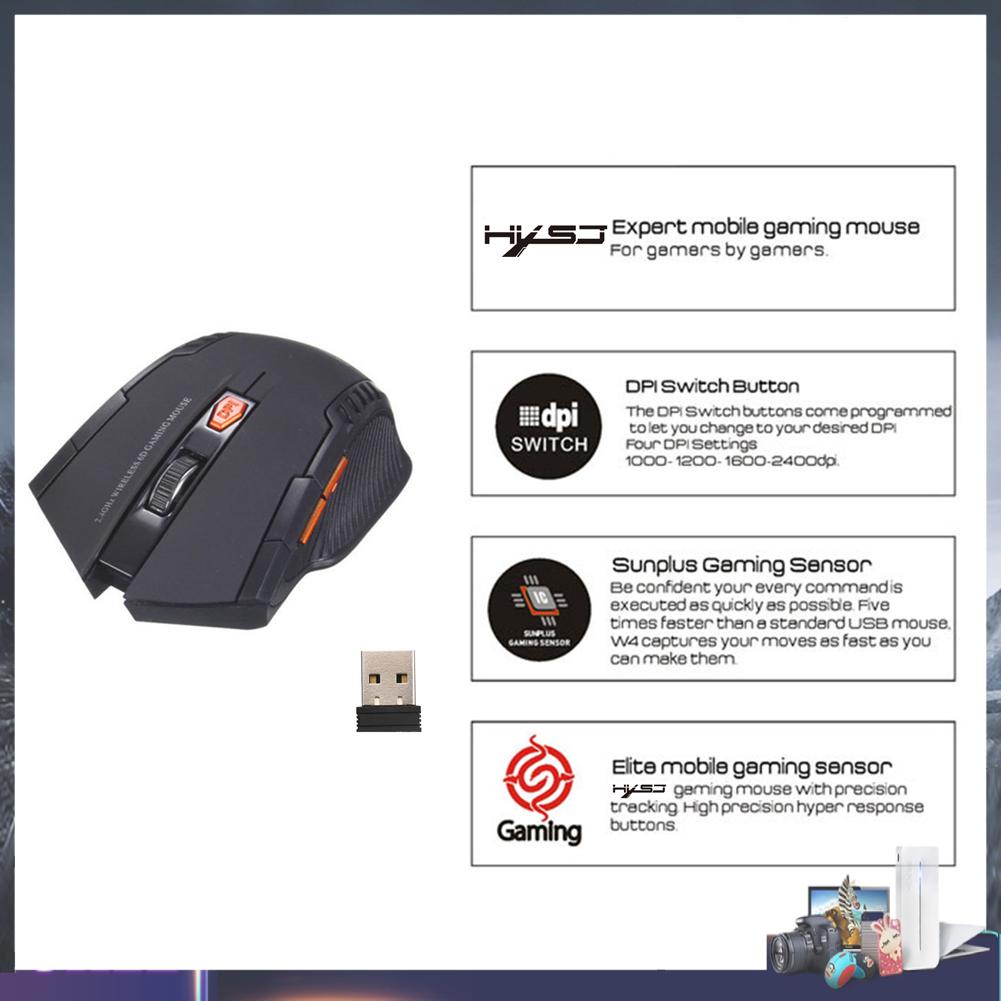 Chuột gaming không dây quang học 2.4GHz 2400DPI 6 nút bấm cho máy tính/ laptop