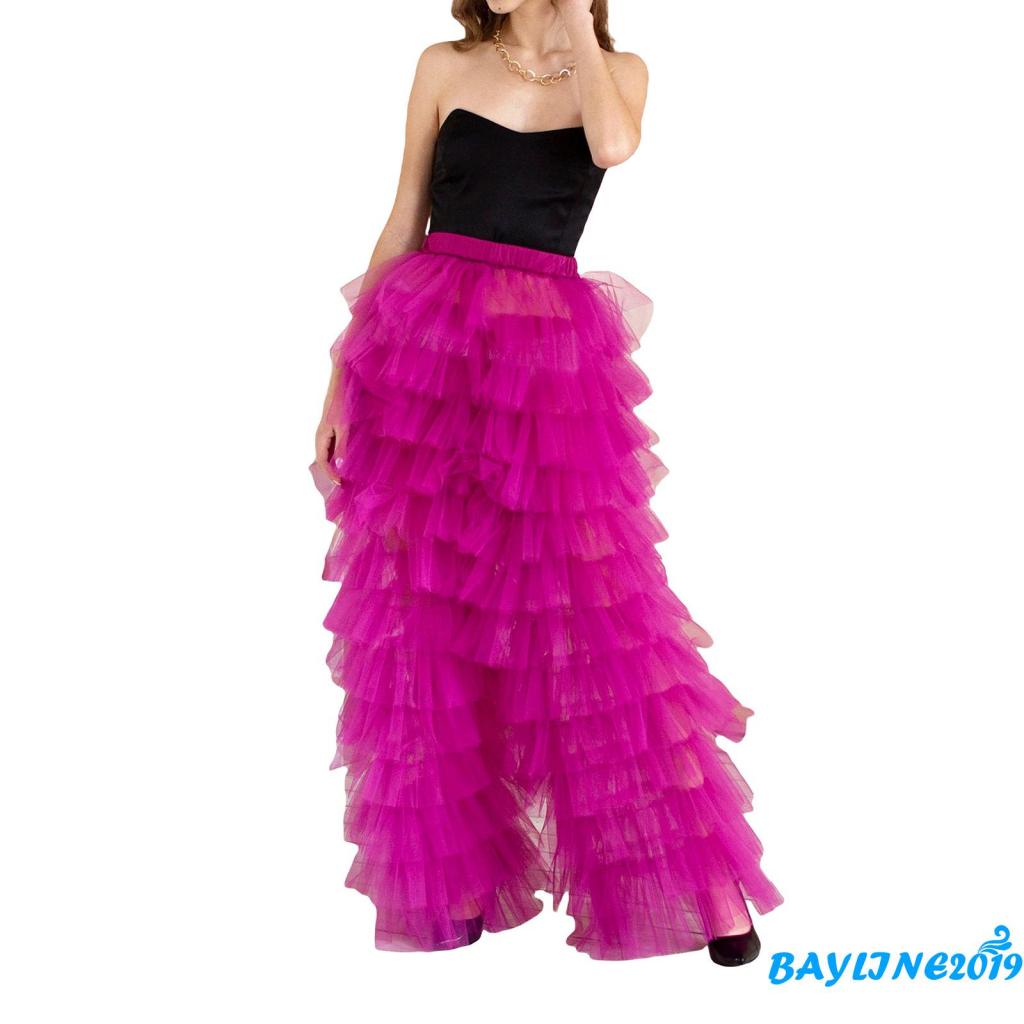 Bay-Women´s Tulle Pants, Solid Color Patchwork Multi-Layer Ruffle Yarn High Waist Female Trousers