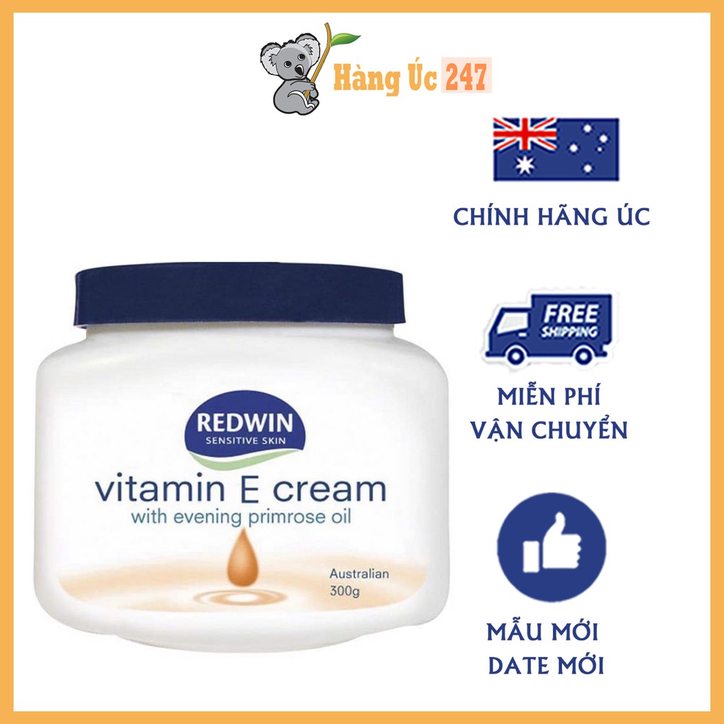Kem dưỡng da Vitamin E Redwin Úc dạng Cream lọ 300g dưỡng ẩm body, da tay, dưỡng chống da khô, nứt nẻ