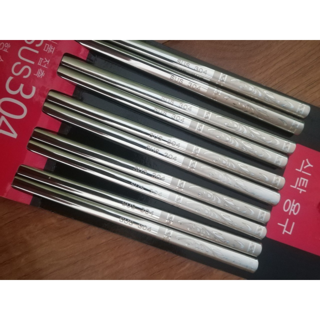 Đũa inox 304  ăn cơm cao cấp Hàn Quốc chống trượt bộ 5 đôi 10 đôi