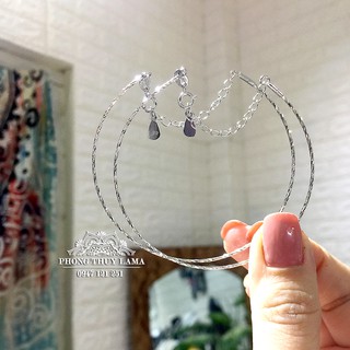 Vòng tay kiềng bạc trơn lồng đá