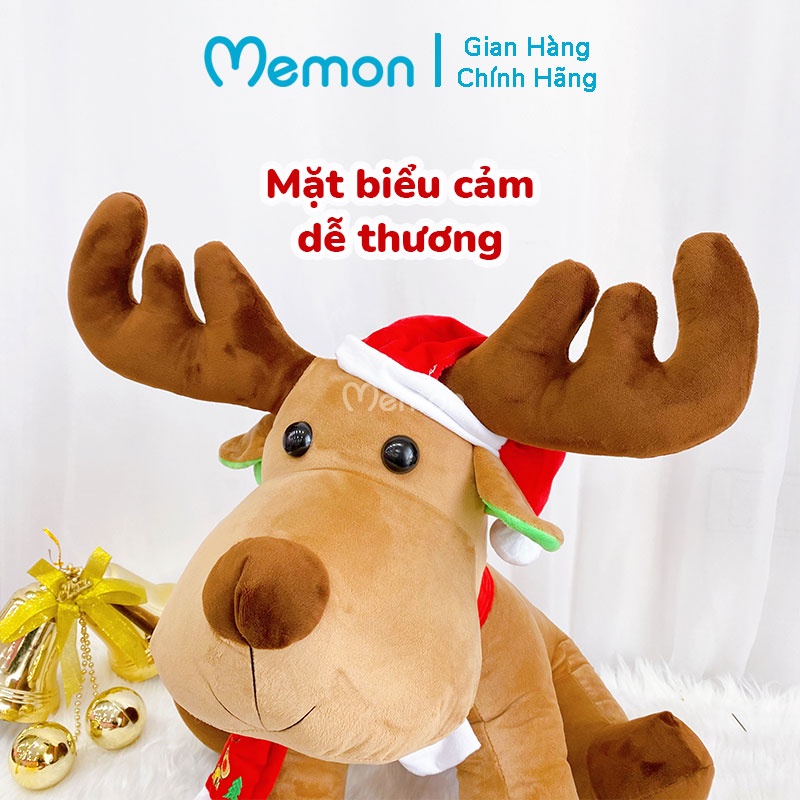 Gấu Bông Giáng Sinh Tuần Lộc Ngồi Đội Mũ Noel Cao Cấp Memon