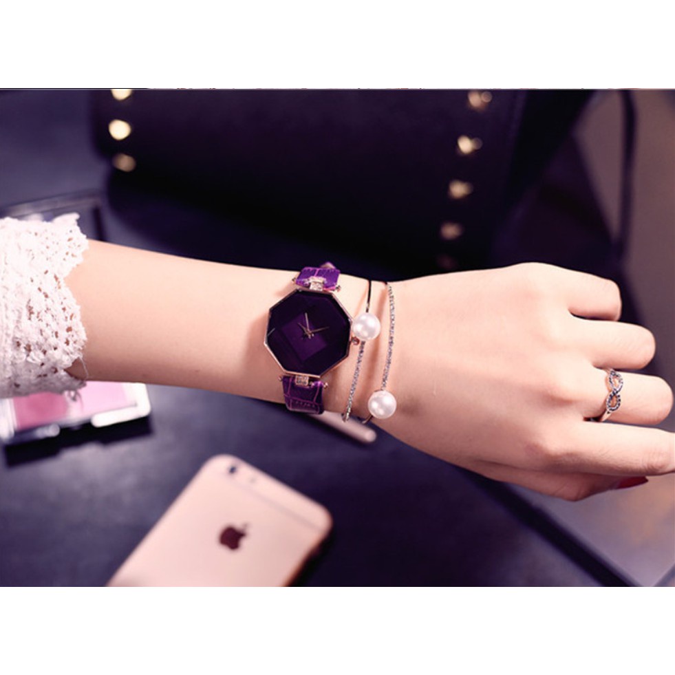 [Cực Đẹp] Đồng Hồ Nữ Dây Da Hnwatch 034 Lục Giác Hot Girl - Hazo