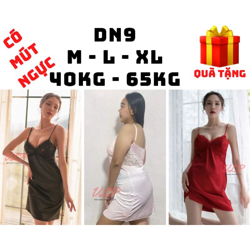 [BIGSIZE_63KG]_DN9_Váy ngủ lụa phối ren có mút ngực