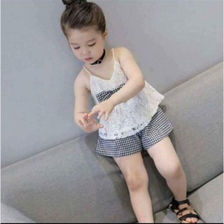 Set áo ren nơ kèm quần thô lụa cho bé gái