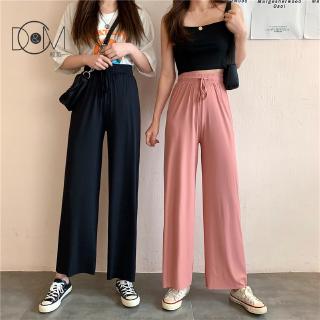 Quần dài vải lụa mát ống rộng phong cách Hàn quốc