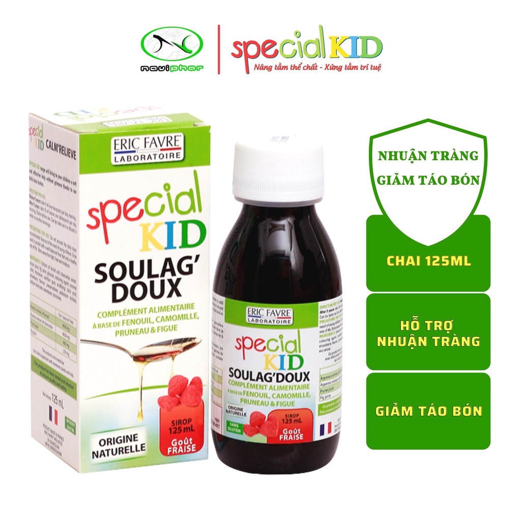 Siro hỗ trợ tiêu hóa tốt ♥ Nhuận tràng ♥ Giảm táo bón ♥ Special Kid Soulag'Doux 125ml [Eric Favre - Pháp]