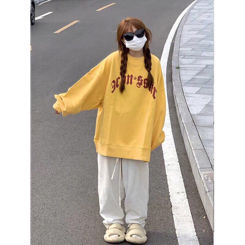 Áo Sweater Nỉ Vàng Unisex Nam Nữ, Áo Cổ Tròn Tay Bồng From Rộng Hàn Quốc( Hàng sẵn)