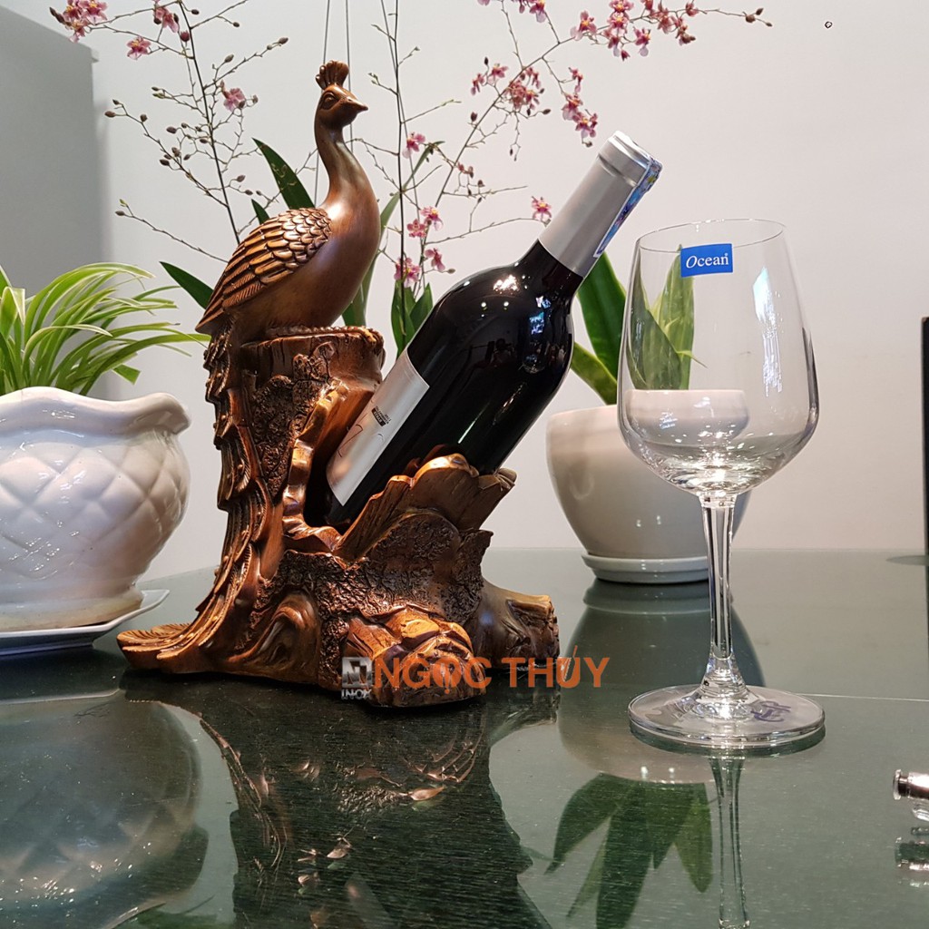 Kệ để rượu vang hình chim công giả gỗ cao cấp|Kệ trưng bày rượu hình công