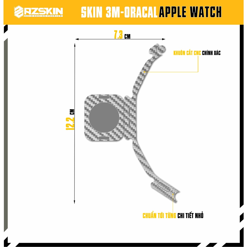 Miếng Dán Skin Apple Watch Oracal Cacbon Xám |SK_AWCB01| Chất Liệu Film Nhập Khẩu, Tạo Khuôn Cắt CNC, Dễ Dán Tại Nhà