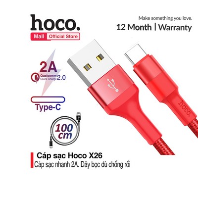 Cáp sạc USB Type - C Hoco X26 sạc nhanh 2.0A dài 1m cho Smart phone - Table