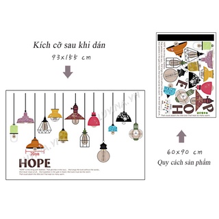 Decal dán tường chùm đèn đủ màu và bếp
