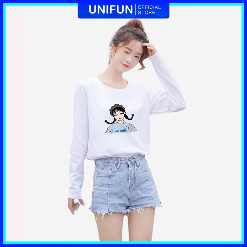 Áo nữ đẹp họa tiết form rộng UNIFUN mã TT16-Q dáng thun nữ tay dài chất vải mềm mại dáng phông