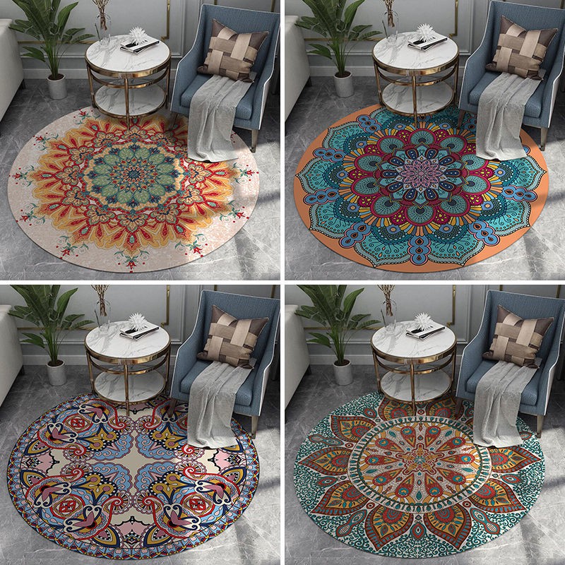 Thảm Lót Sàn Hình Tròn Họa Tiết Hoa Mandala Dễ Thương