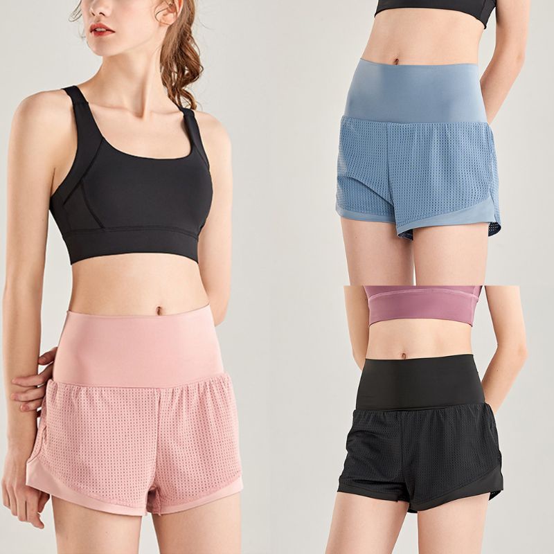 Quần Short Thể Thao 2 Trong 1 Lưng Cao Có Túi Sau Lưng Dành Cho Nữ