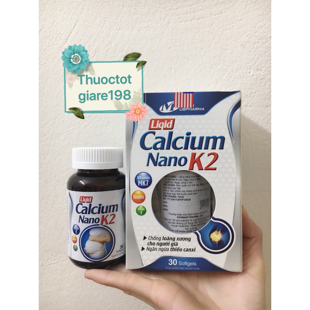 Viên uống LIQID CALCIUM NANO K2 lọ 30 viên bổ sung canxi cho xương chắc khỏe