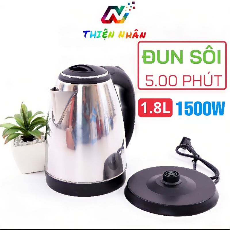Ấm Siêu Tốc Đun Nước Dung Tích 1,8 Lít Electric Kettle , Bình Siêu Tốc Inox 1500W