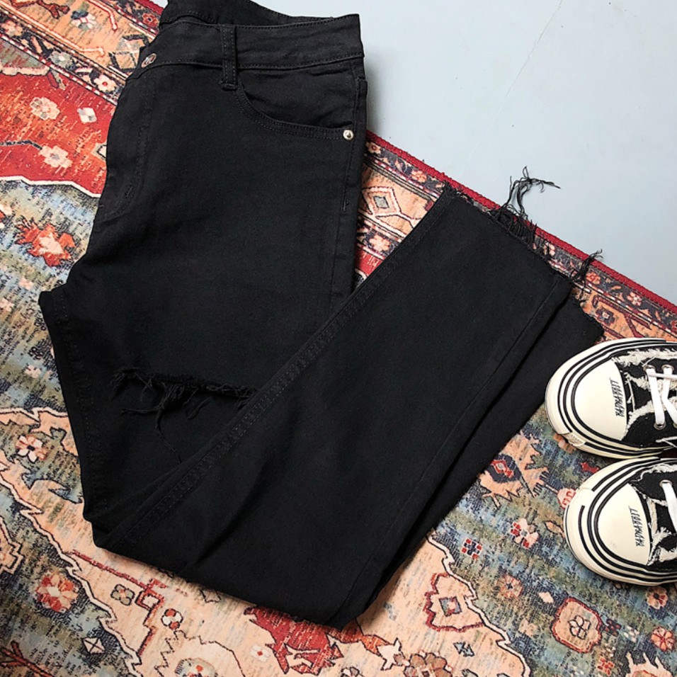 [Co GIãn+Không Phai Màu]Quần Jean Rách Gối Nam Màu Đen Vải Không Phai Màu, Co Giãn Dáng Skinny Phong Cách Hàn Quốc-J03 | BigBuy360 - bigbuy360.vn