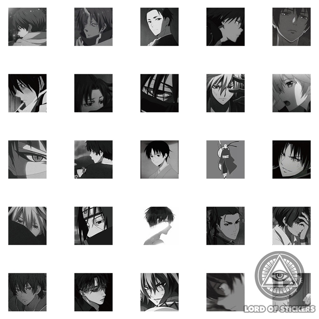 Set 56 Miếng Dán Họa Tiết Hoạt Hình Sticker Anime Manga Đen Trắng Chống Thấm Nước Trang Trí Mũ Bảo Hiểm, Laptop, Sổ