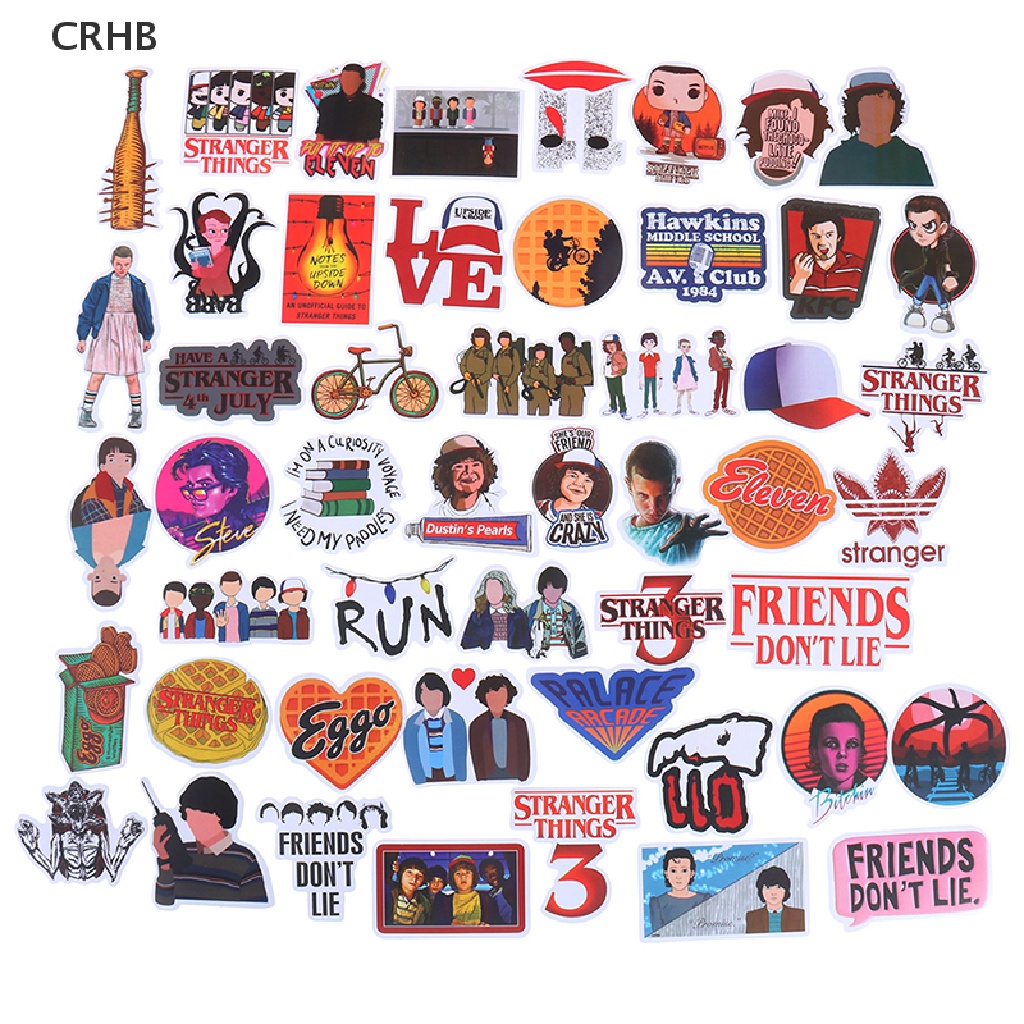 Bộ 50 Sticker Dán Trang Trí Ván Trượt / Laptop / Va Li Hình Stranger Things Mới