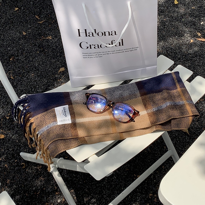 Khăn choàng giả cashmere Mg STUDIO họa tiết kẻ sọc ấm áp