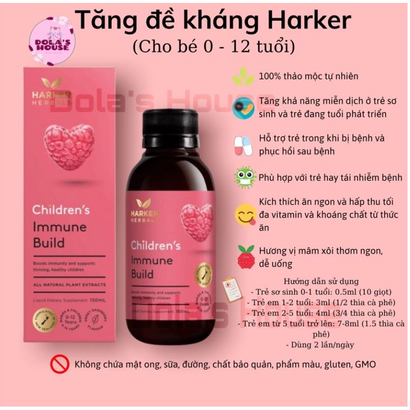 Siro thảo dược Harker Herbals NewZealand xanh lá tai mũi họng / cam tiêu hoá /  tím ngủ ngon 150ml cho bé