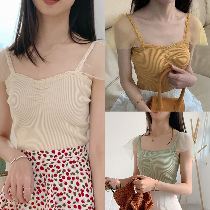 Áo dệt kim sát nách cổ chữ V thiết kế màu trơn thanh lịch