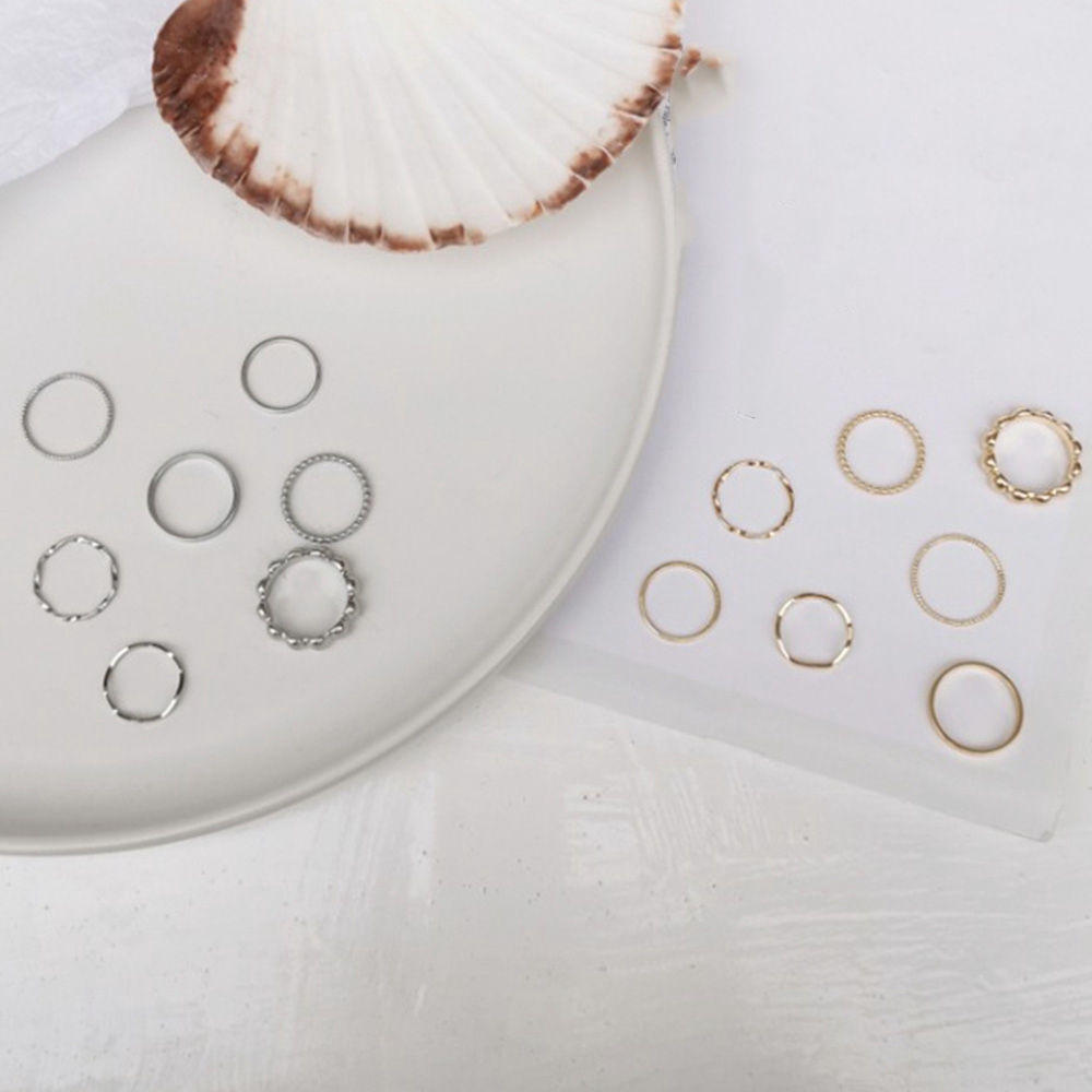 Bộ 5 Nhẫn Kim Loại Mạ Vàng Bạc Họa Tiết Hình Học Thời Trang Cho Nữ