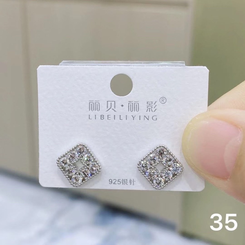 bông tai hình vuông đính đá, khuyên tai đơn giản phong cách hàn quốc