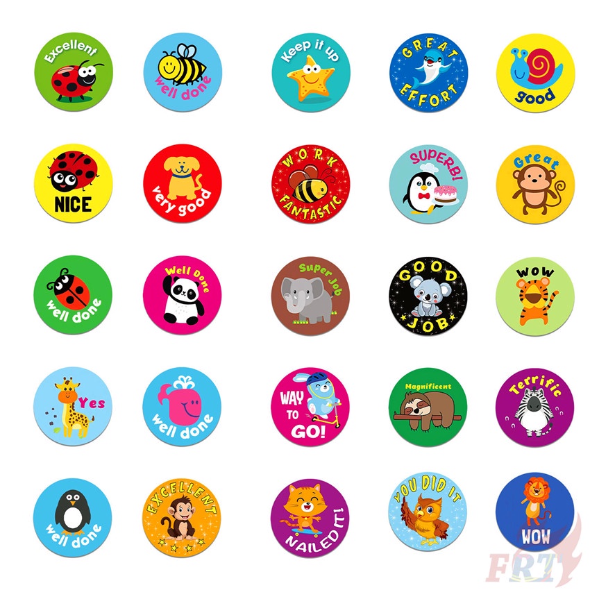 Bộ 100 Cái ❉ Miếng Dán Hình Tròn In Chữ Tiếng Anh Vui Nhộn Cho Bé ❉ Miếng Dán Decal Hỗn Hợp Thời Trang