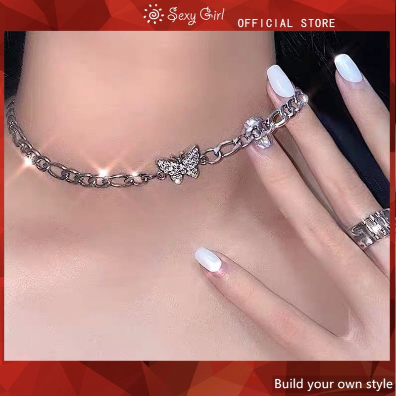 Vòng cổ Mặt Hình Bướm Đính Đá Zircon Phong Cách Hip Hop Thời Trang Hàn Quốc Cổ Điển Gợi Cảm Cho Nữ