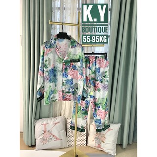 Pijama satin tay dài quần dài 60-110kg bigsize