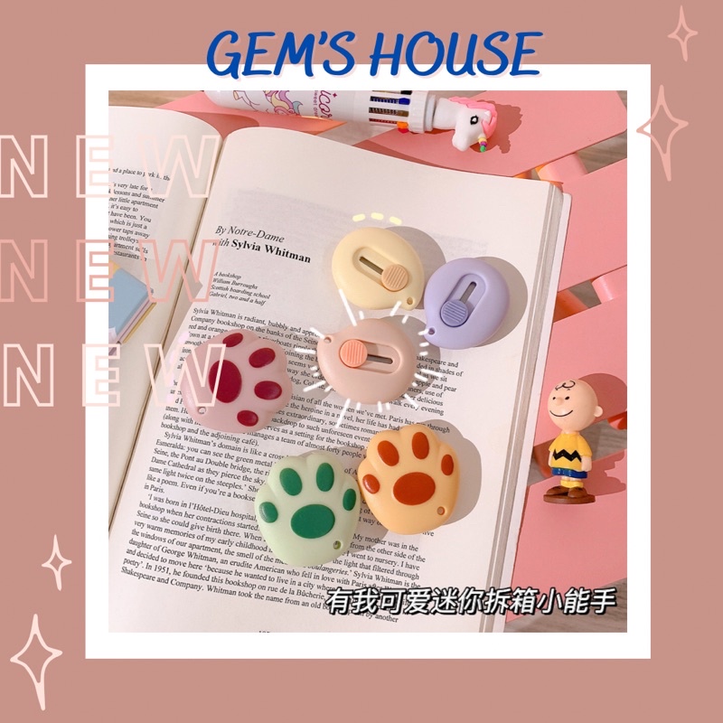 Dao cắt dọc-Rọc giấy kích thước nhỏ mini bỏ túi hình dấu chân cún dễ thương có nút bấm tiện lợi